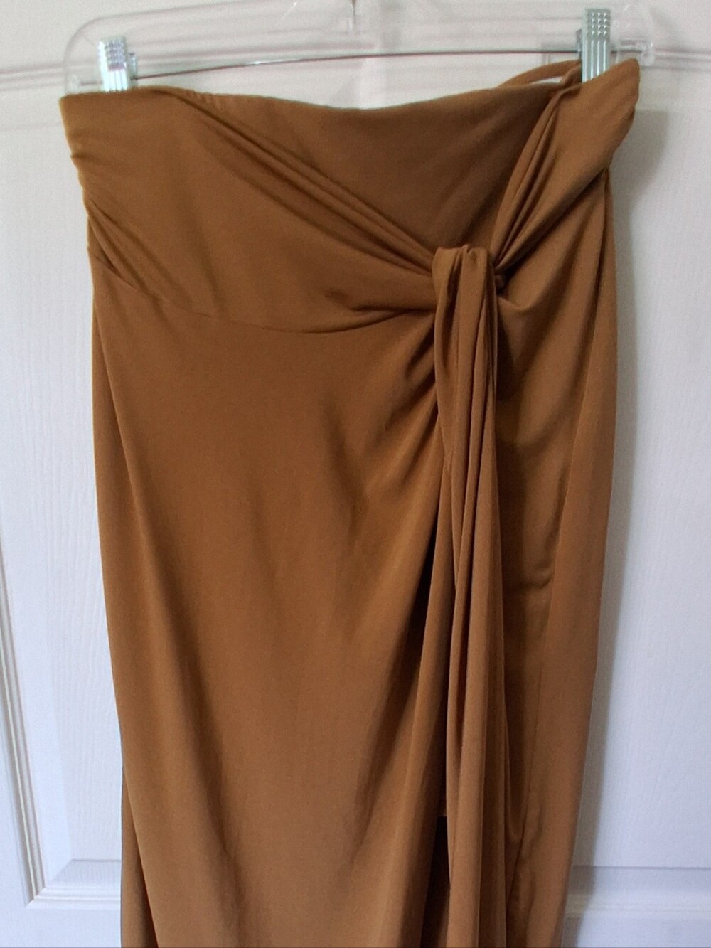 Nine West Asymmetrical Draped Skirt in Camel Brown